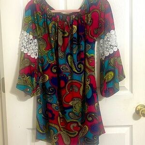 Colorful Paisley Women's Blouse with Lace Accents